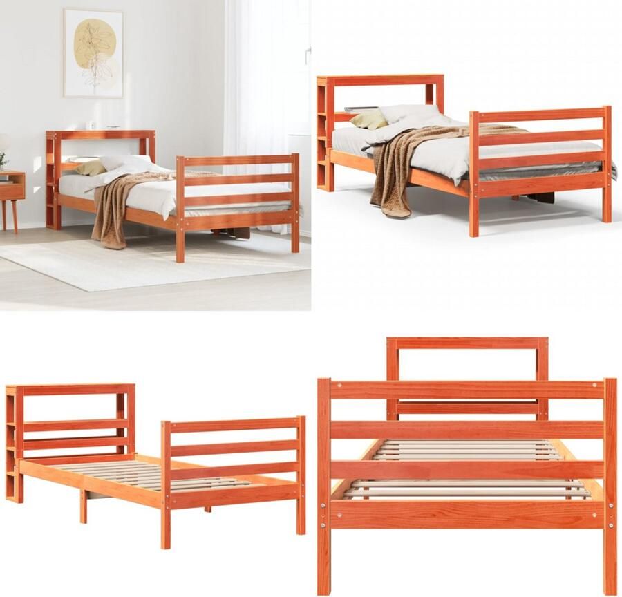VidaXL Bedframe zonder matras massief grenenhout wasbruin 75x190 cm Bedframe Bed Bedbodem