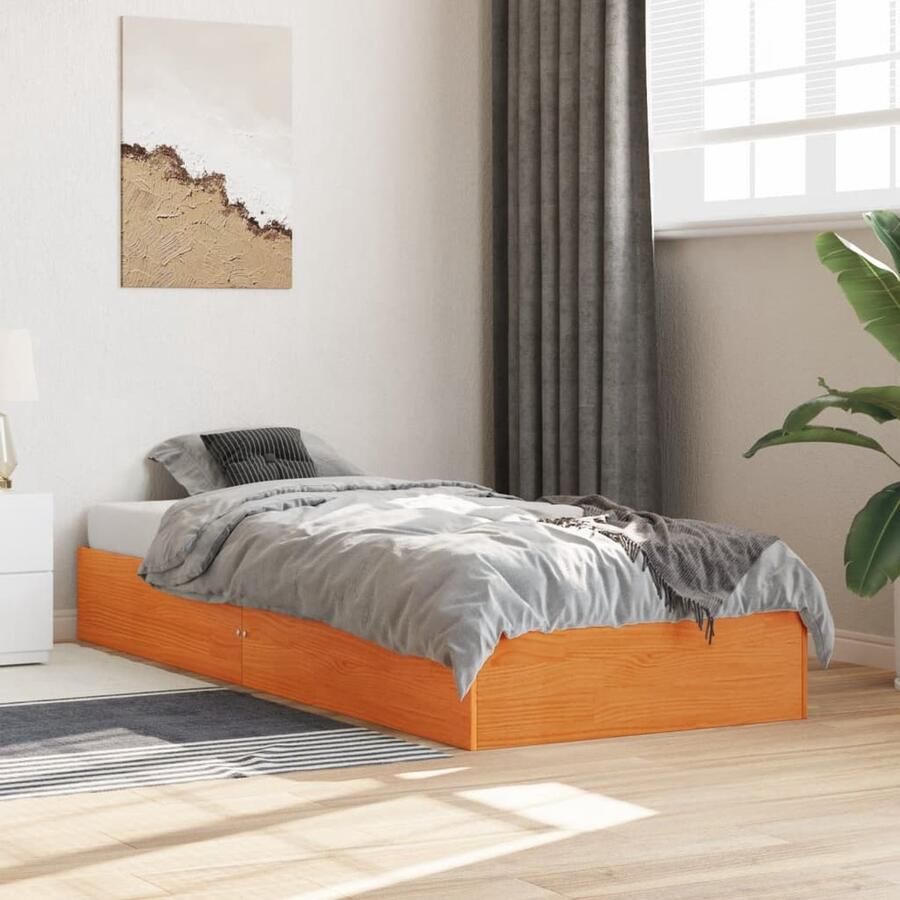 VidaXL Bedframe zonder matras massief grenenhout wasbruin 90x190 cm - Foto 3