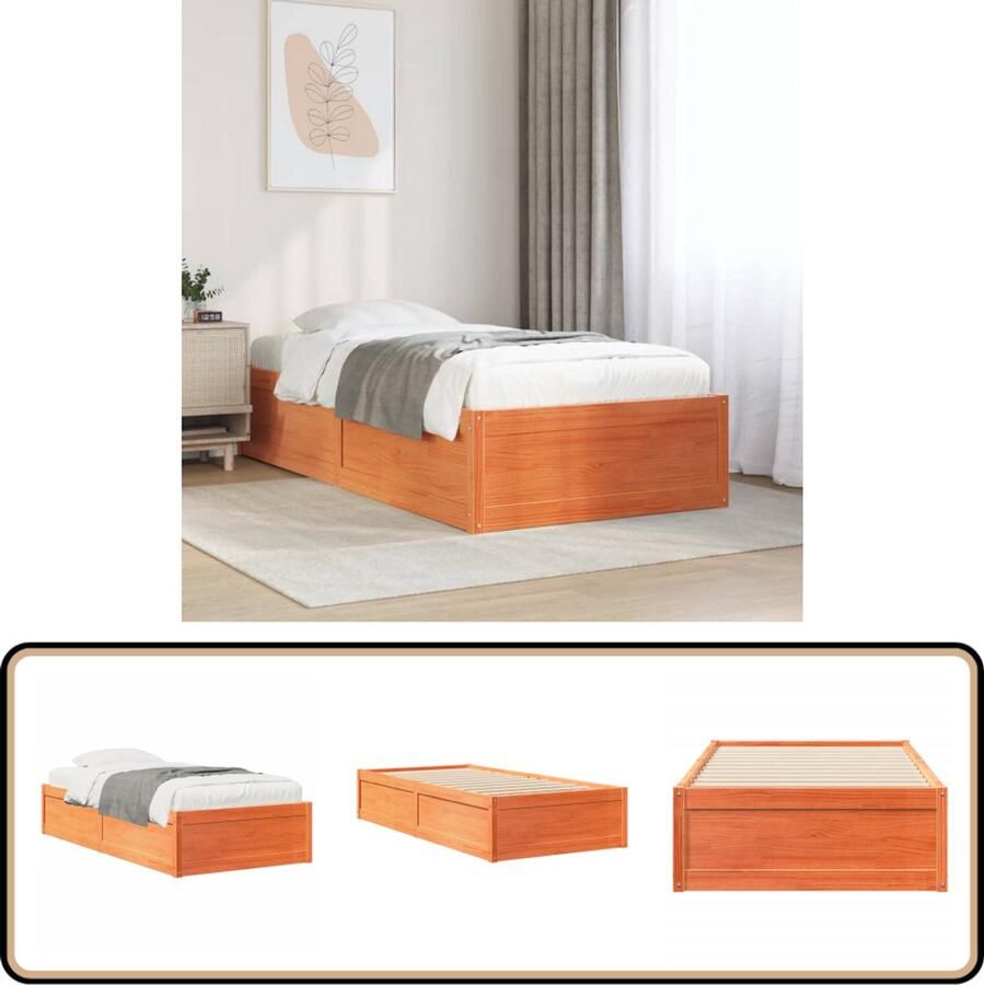 VidaXL Bedframe zonder matras massief grenenhout wasbruin 90x200 cm