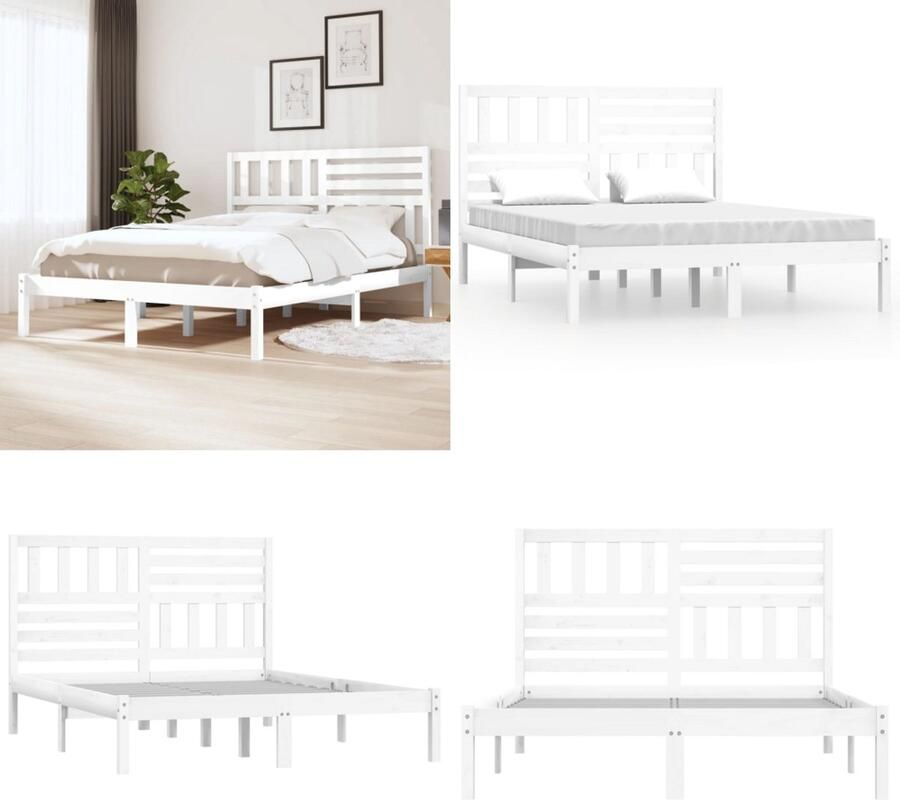 VidaXL Bedframe zonder matras massief grenenhout wit 120x190 cm Bedframe Bedframes Eenpersoonsbed Bed