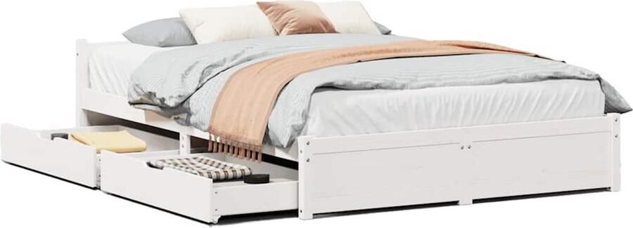 VidaXL Bedframe zonder matras massief grenenhout wit 120x190 cm