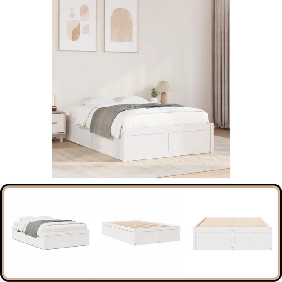 VidaXL Bedframe zonder matras massief grenenhout wit 135x190 cm