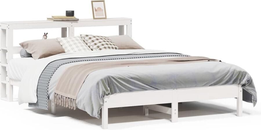 Vida XL Bedframe met hoofdbord massief grenenhout wit 140x200 cm SKU: V3216382 - Foto 7
