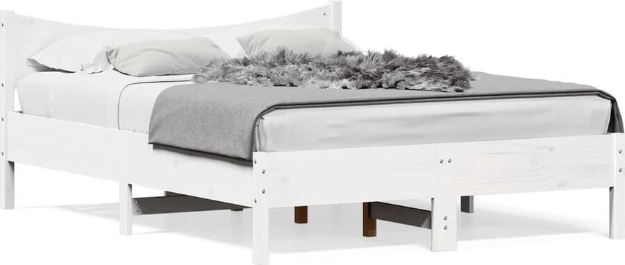VidaXL Bedframe zonder matras massief grenenhout wit 135x190 cm - Foto 3