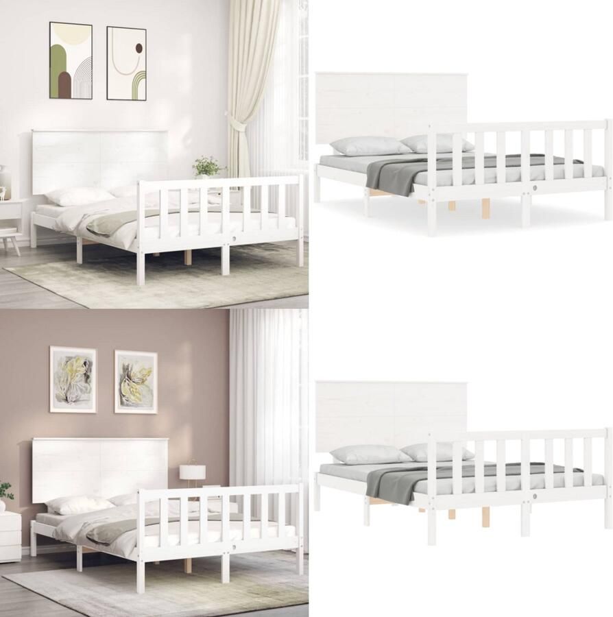 VidaXL Bedframe zonder matras massief grenenhout wit 140x190 cm Bedframe Bedframes Bed Tweepersoonsbed - Foto 5