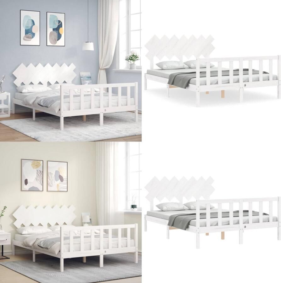 VidaXL Bedframe zonder matras massief grenenhout wit 140x190 cm Bedframe Bedframes Bed Tweepersoonsbed - Foto 6