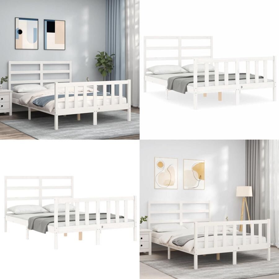 VidaXL Bedframe zonder matras massief grenenhout wit 140x190 cm Bedframe Bedframes Bed Tweepersoonsbed