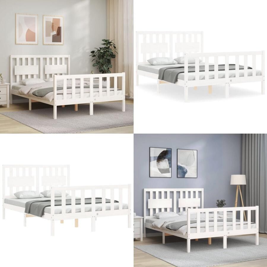 VidaXL Bedframe zonder matras massief grenenhout wit 140x190 cm Bedframe Bedframes Bed Tweepersoonsbed - Foto 2