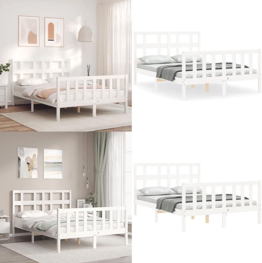 VidaXL Bedframe zonder matras massief grenenhout wit 140x190 cm Bedframe Bedframes Bed Tweepersoonsbed - Foto 3
