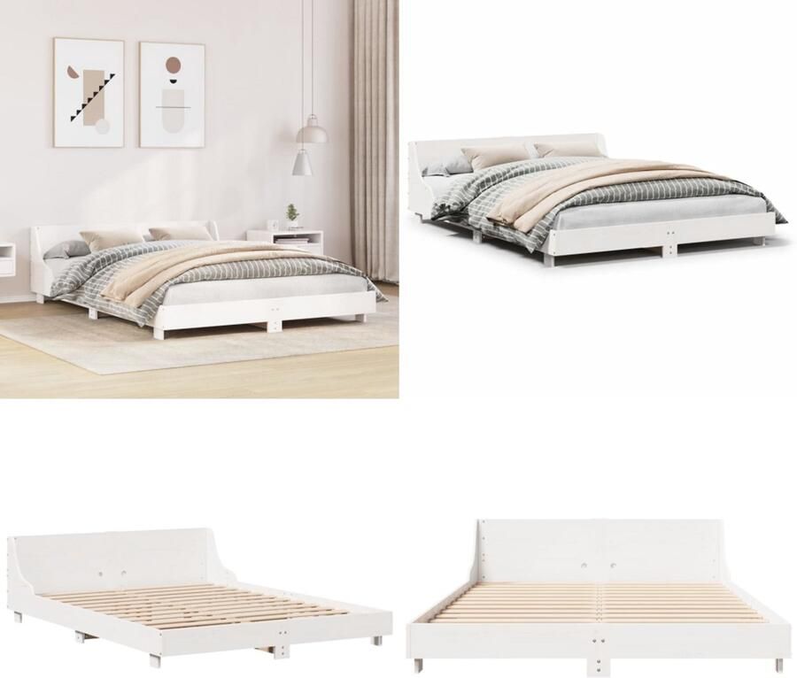 VidaXL Bedframe zonder matras massief grenenhout wit 140x200 cm Bedframe Bed Bedbodem