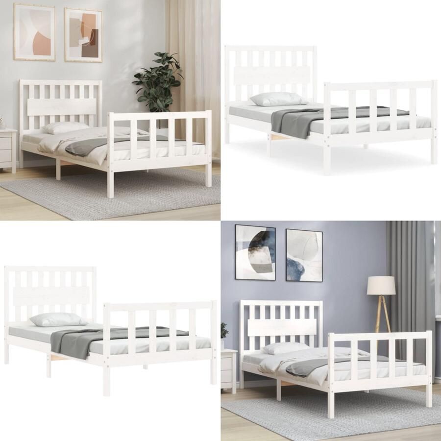 VidaXL Bedframe zonder matras massief grenenhout wit 140x200 cm Bedframe Bedframes Bed Eenpersoonsbed - Foto 2