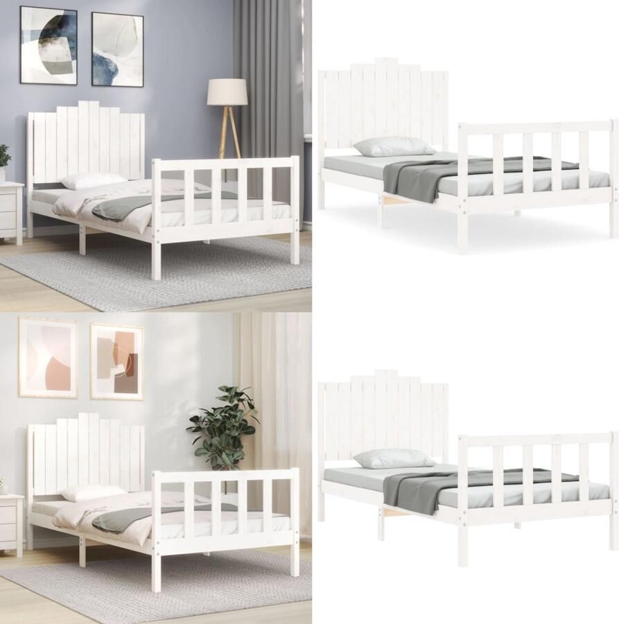 VidaXL Bedframe zonder matras massief grenenhout wit 140x200 cm Bedframe Bedframes Bed Eenpersoonsbed - Foto 5