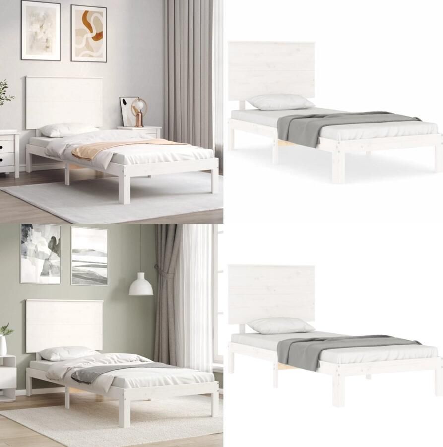 VidaXL Bedframe zonder matras massief grenenhout wit 140x200 cm Bedframe Bedframes Bed Eenpersoonsbed - Foto 6