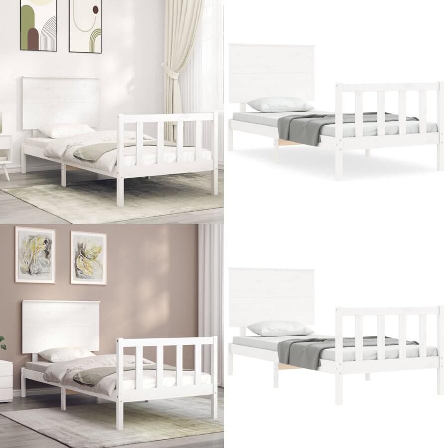 VidaXL Bedframe zonder matras massief grenenhout wit 140x200 cm Bedframe Bedframes Bed Eenpersoonsbed