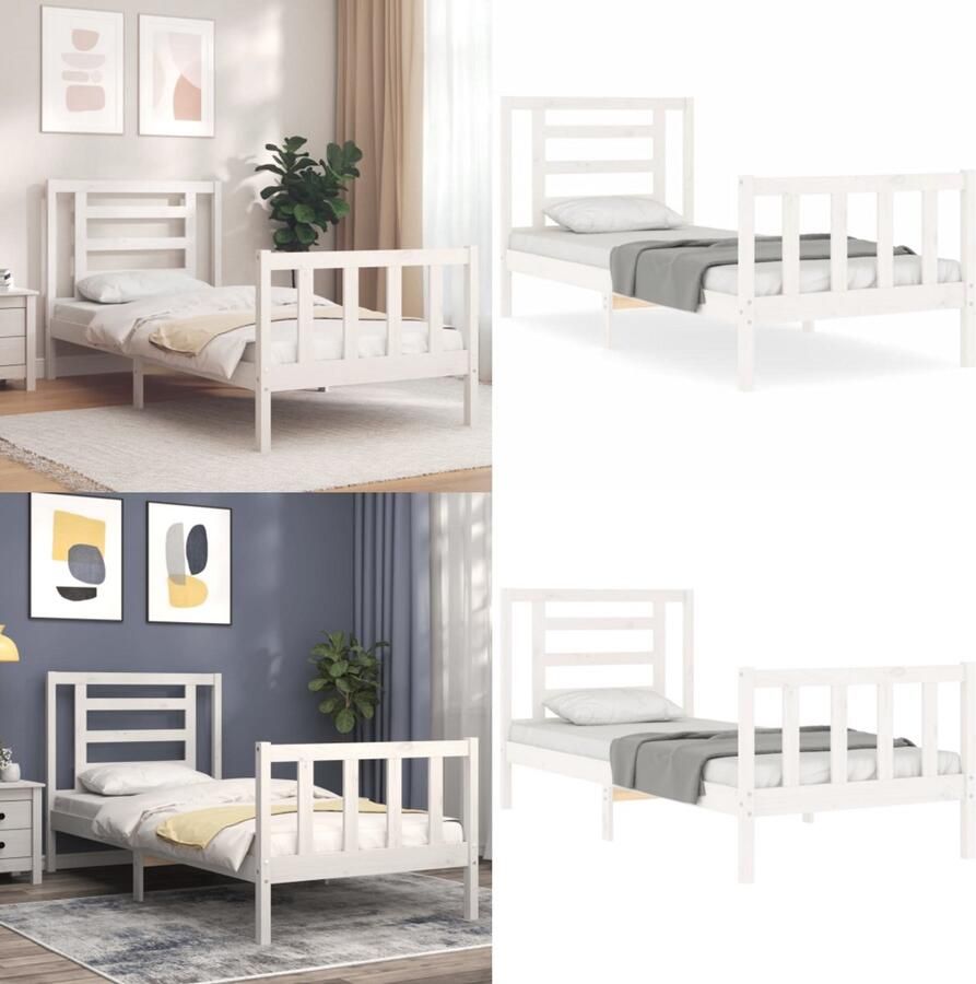 VidaXL Bedframe zonder matras massief grenenhout wit 140x200 cm Bedframe Bedframes Bed Eenpersoonsbed