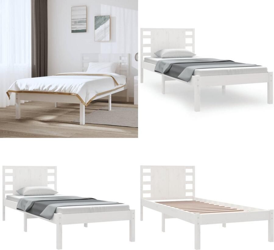 VidaXL Bedframe zonder matras massief grenenhout wit 140x200 cm Bedframe Bedframes Eenpersoonsbed Bed