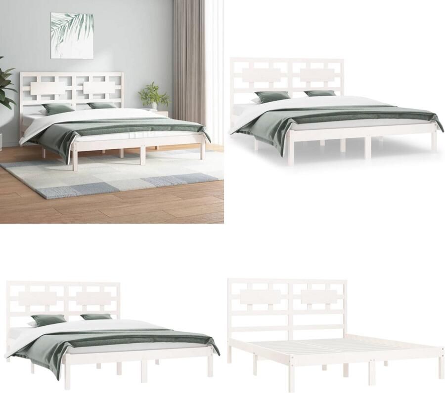VidaXL Bedframe zonder matras massief grenenhout wit 140x200 cm Bedframe Bedframes Tweepersoonsbed Bed