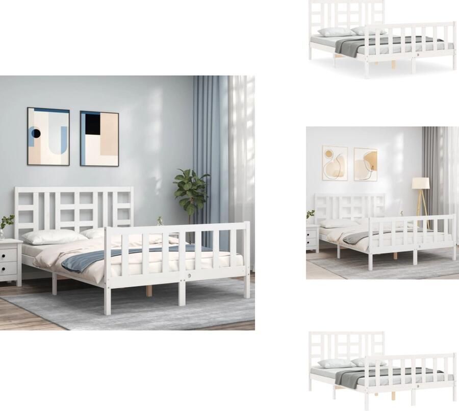 VidaXL Bedframe Bedframes Bed Tweepersoonsbed Bedframe zonder matras massief grenenhout wit 140x200 cm