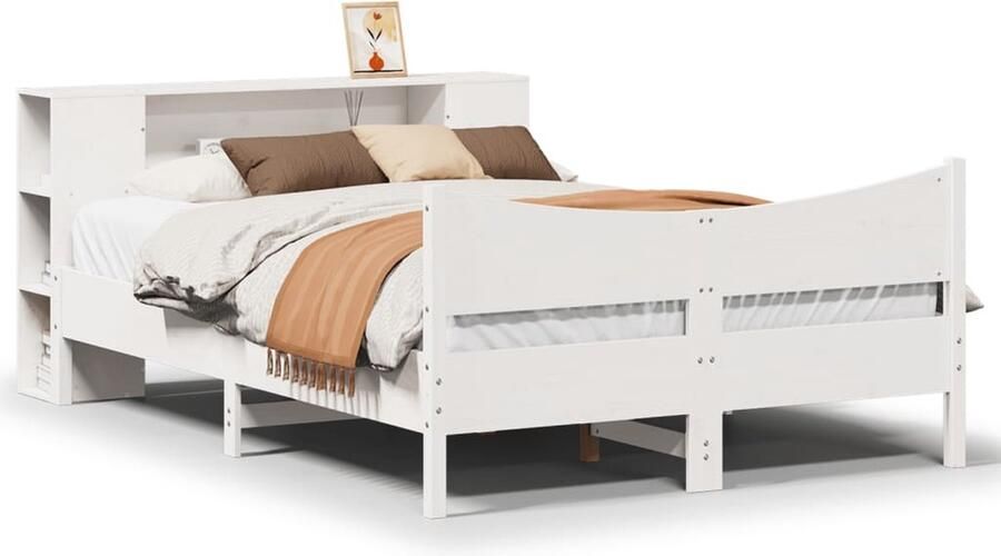 Vida XL Bedframe met hoofdbord massief grenenhout wit 140x200 cm SKU: V3216382 - Foto 7