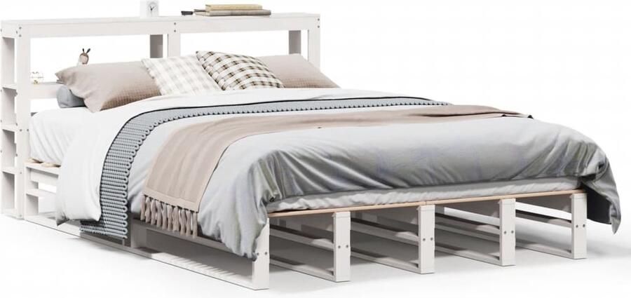 Vida XL Bedframe met hoofdbord massief grenenhout wit 140x200 cm SKU: V3216382 - Foto 9