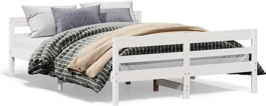 Vida XL Bedframe met hoofdbord massief grenenhout wit 140x200 cm SKU: V3216382 - Foto 15