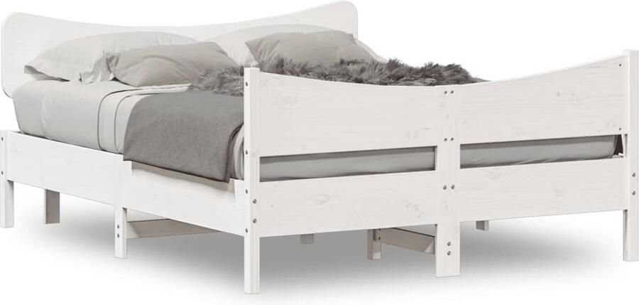 Vida XL Bedframe met hoofdbord massief grenenhout wit 140x200 cm SKU: V3216382 - Foto 3