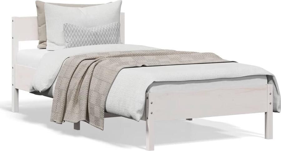 VidaXL -Bedframe-met-hoofdeinde-100x200-cm-massief-grenenhout-wit