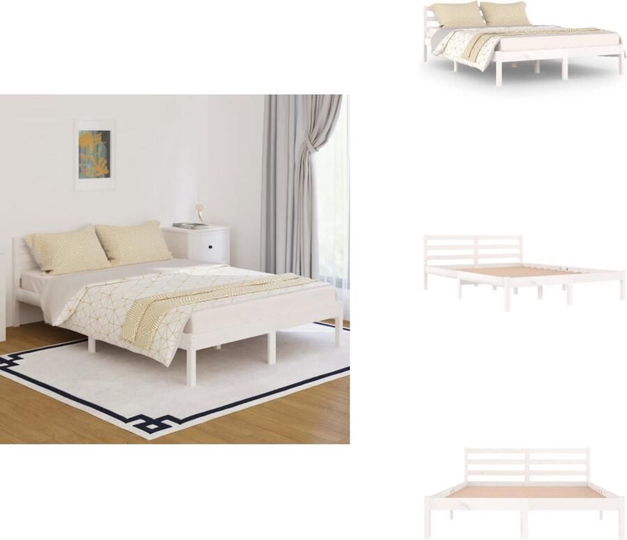VidaXL Bedframe Bedframes Bed Bedbodem Bedframe massief grenenhout wit 140x200 cm