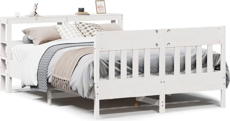 Vida XL Bedframe met hoofdbord massief grenenhout wit 140x200 cm SKU: V3216382 - Foto 6