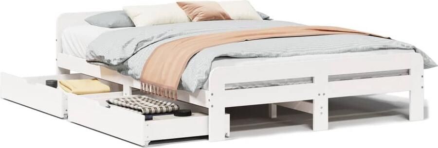 Vida XL Bedframe met hoofdbord massief grenenhout wit 140x200 cm SKU: V3216382 - Foto 17