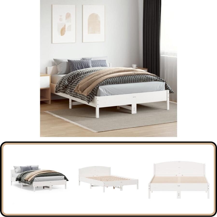 VidaXL Wit Bed Frame Massief Grenenhout Bed Frame Bedframe zonder matras massief grenenhout wit 150x200 cm Bed Frame 150x200 Tweepersoons Bed Frame Houten Bed Frame
