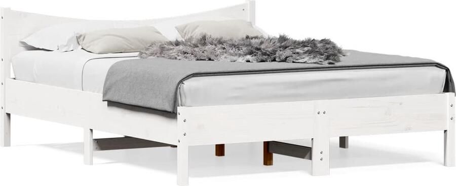 VidaXL -Bedframe-met-hoofdbord-massief-grenenhout-wit-160x200-cm - Foto 3