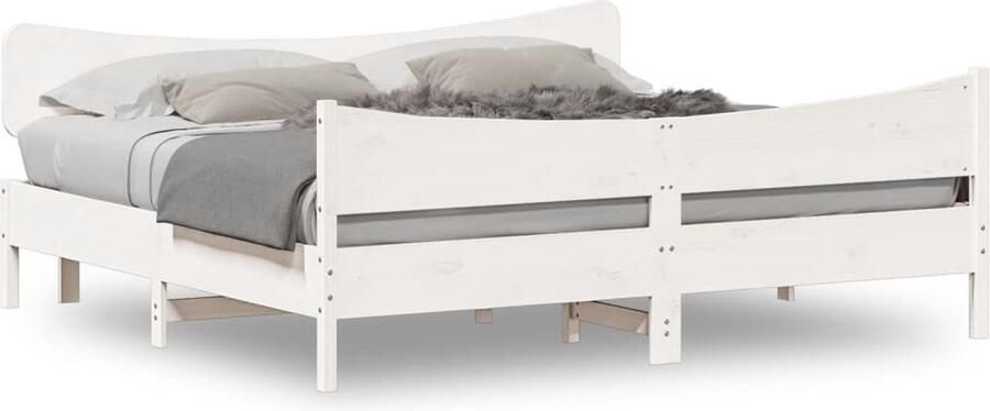 VidaXL -Bedframe-met-hoofdbord-massief-grenenhout-wit-180x200-cm - Foto 3