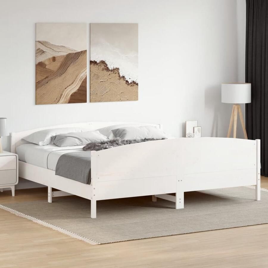 Vida XL Bedframe met hoofdbord massief grenenhout wit 180x200 cm SKU: 3216165 - Foto 2