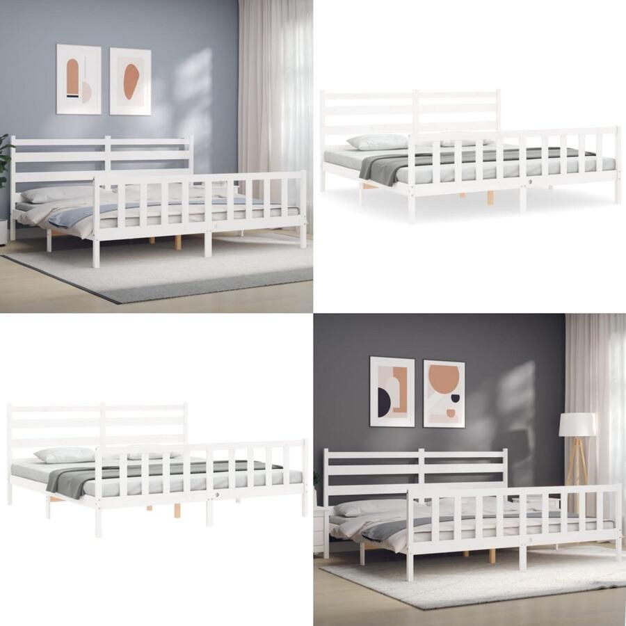 VidaXL Bedframe zonder matras massief grenenhout wit 200x200 cm Bedframe Bedframes Bed Tweepersoonsbed