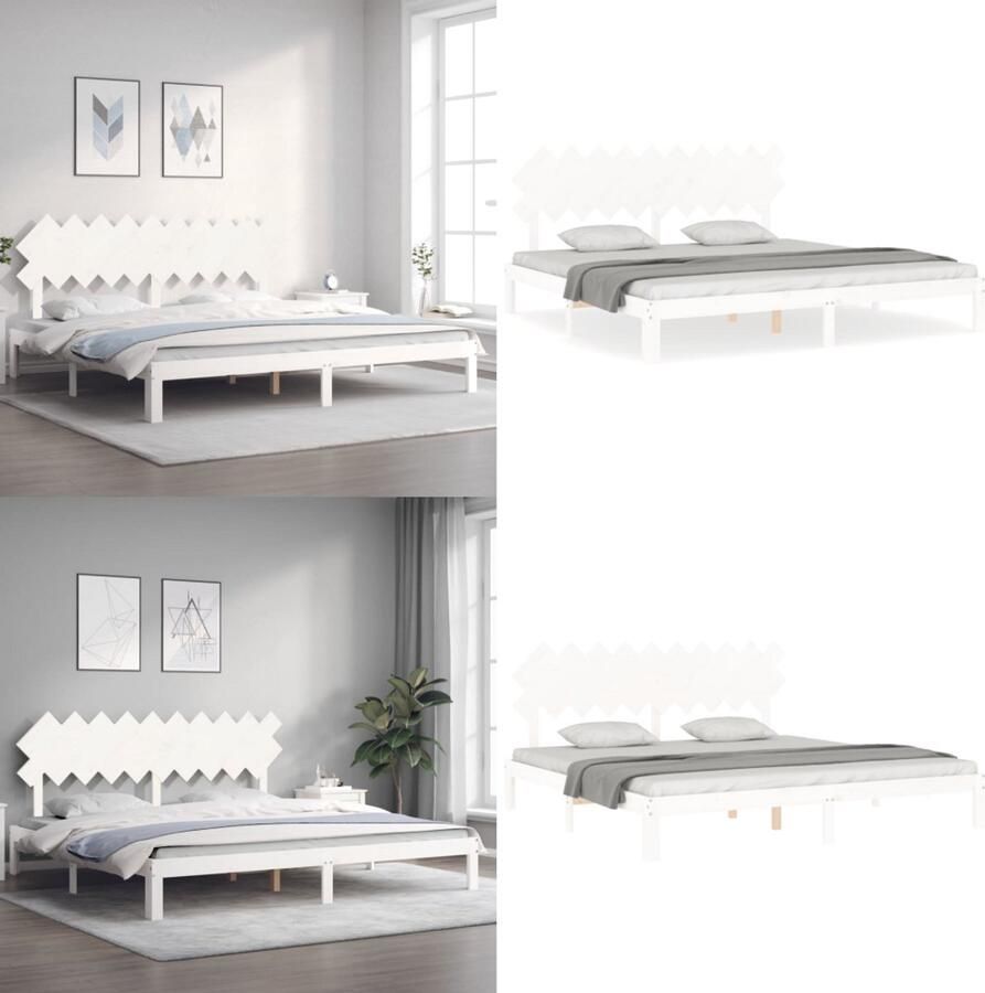 VidaXL Bedframe zonder matras massief grenenhout wit 200x200 cm Bedframe Bedframes Bed Tweepersoonsbed