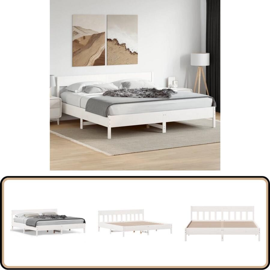VidaXL Bed Frame 200x200 Massief Grenenhout Bed Frame Bedframe zonder matras massief grenenhout wit 200x200 cm Wit Bed Frame Luxe Bed Frame Groot Bed Frame