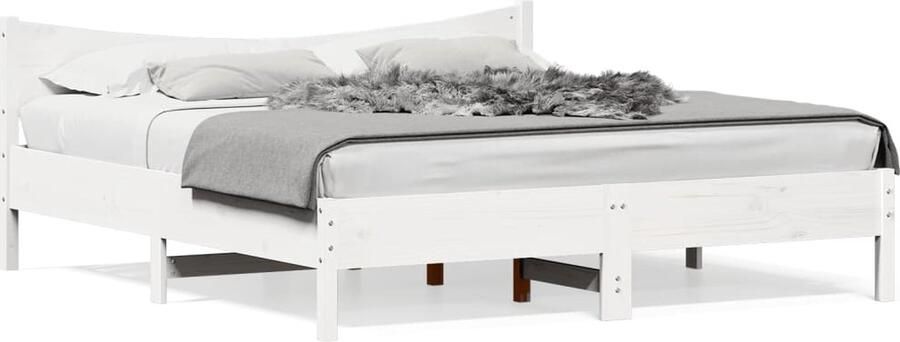 VidaXL -Bedframe-met-hoofdbord-massief-grenenhout-wit-200x200-cm - Foto 3