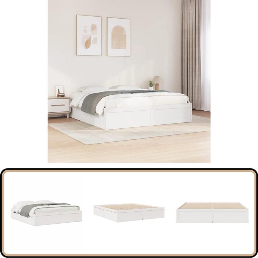VidaXL Bedframe zonder matras massief grenenhout wit 200x200 cm