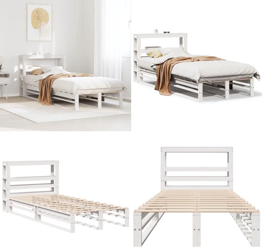 VidaXL Bedframe zonder matras massief grenenhout wit 75x190 cm Bed Bedbodem Bed Ombouw Slaapkamermeubel