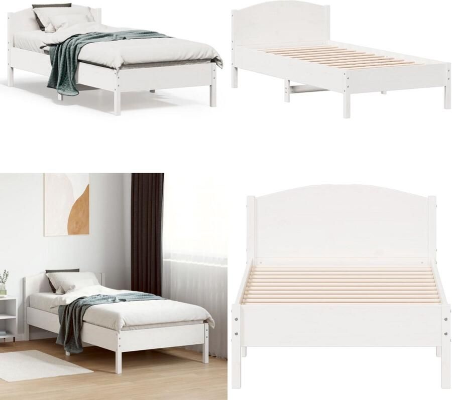 VidaXL Bedframe zonder matras massief grenenhout wit 75x190 cm Bedframe Bedframes Bed Eenpersoonsbed