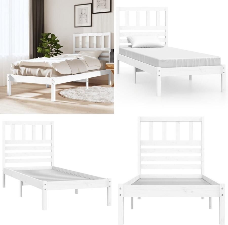 VidaXL Bedframe zonder matras massief grenenhout wit 75x190 cm Bedframe Bedframes Eenpersoonsbed Bed