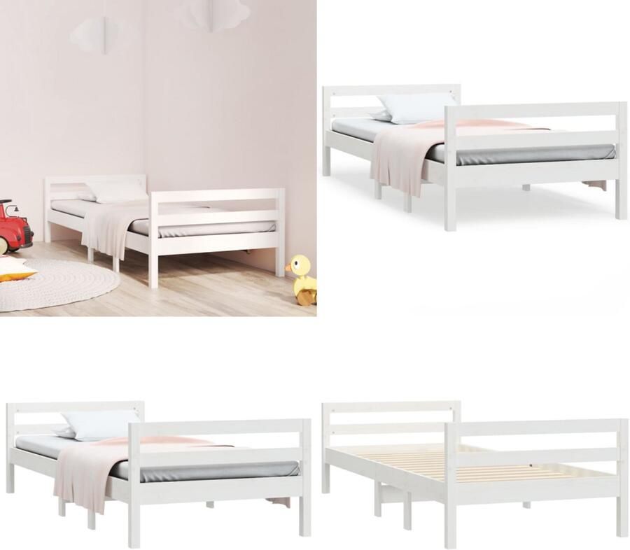 VidaXL Bedframe zonder matras massief grenenhout wit 75x190 cm Bedframe Eenpersoonsbed Bed