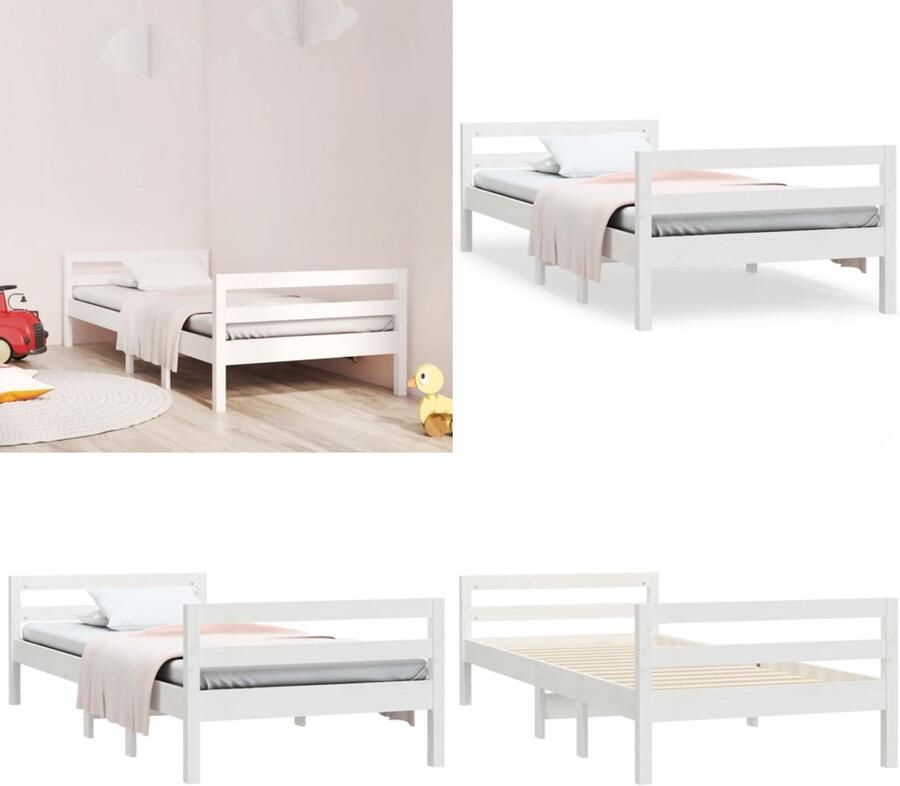 VidaXL Bedframe zonder matras massief grenenhout wit 80x200 cm Bedframe Eenpersoonsbed Bed