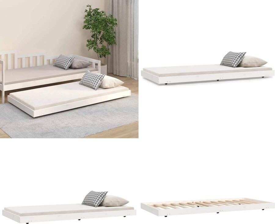 VidaXL Bedframe zonder matras massief grenenhout wit 90x190 cm Bedframe Bedframes Eenpersoonsbed Bed