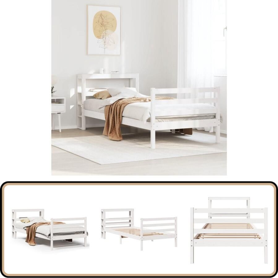 VidaXL Bedframe zonder matras massief grenenhout wit 90x190 cm
