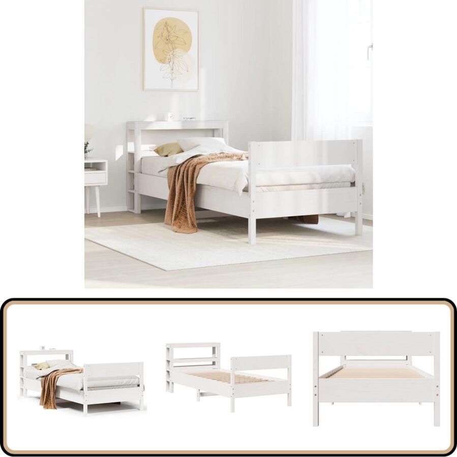 VidaXL Bedframe zonder matras massief grenenhout wit 90x200 cm