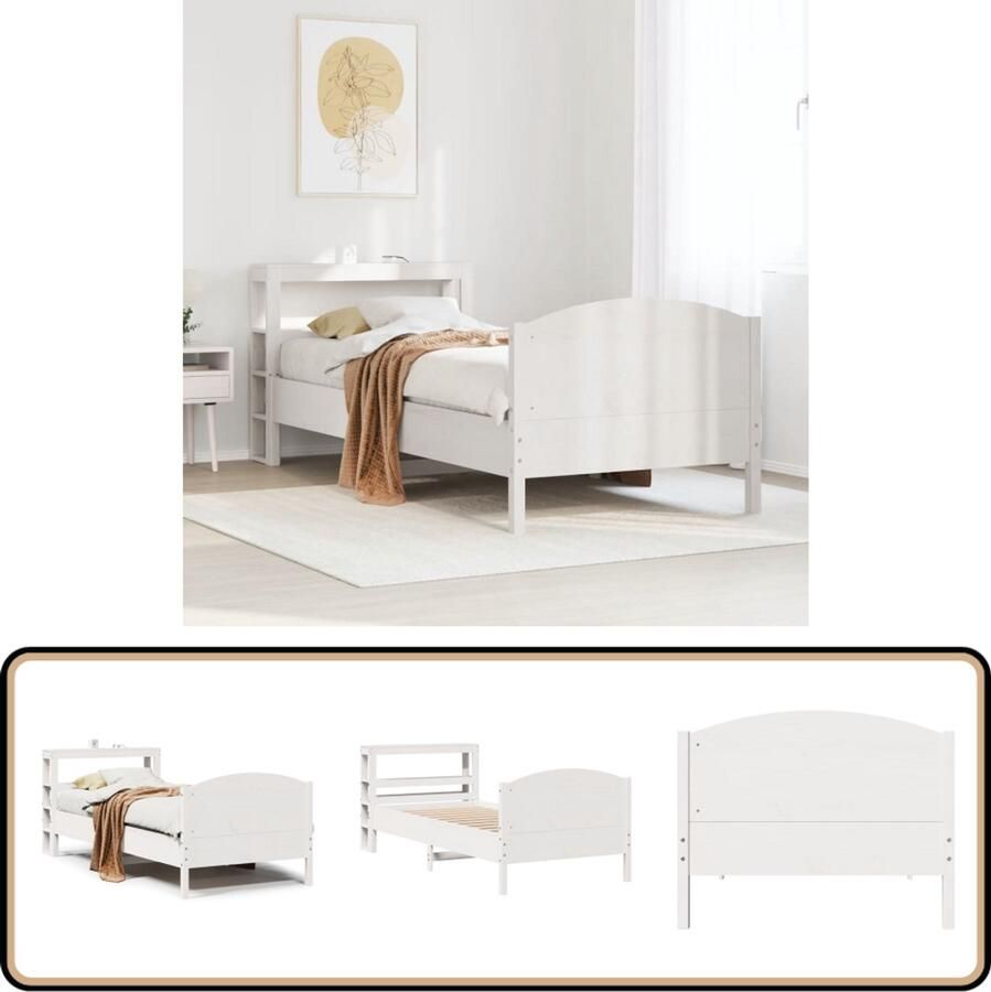 VidaXL Bedframe zonder matras massief grenenhout wit 90x200 cm