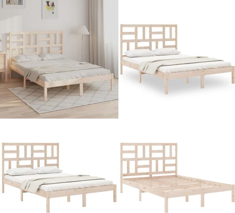 VidaXL Bedframe zonder matras massief hout 140x200 cm Bedframe Bedframes Bed Bedbodem