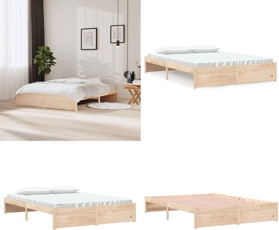 VidaXL Bedframe zonder matras massief hout 160x200 cm Bedframe Bedframes Bed Bedbodem - Foto 4